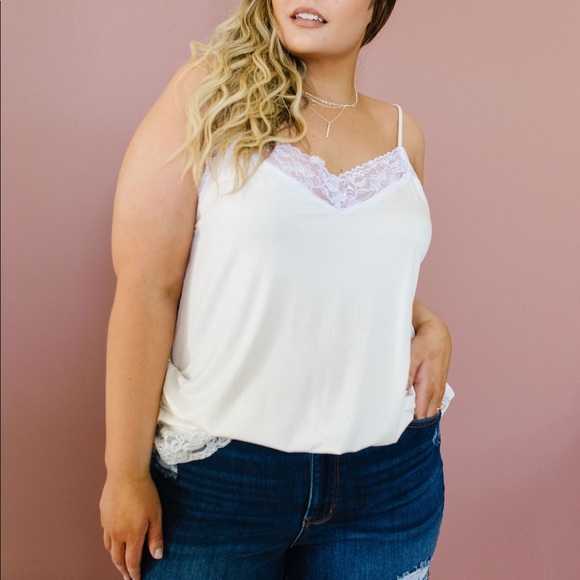 Lace Trimmed Knit Cami in Ivory - Picture 4 of 13